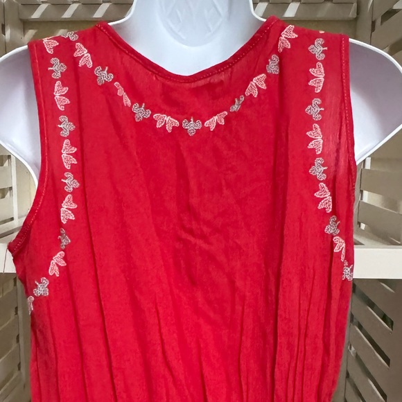 CHELSEA & VIOLET EMBROIDERED DRESS. RED SLEEVELESS BOHO DRESS. LINED SKIRT. - Picture 7 of 14